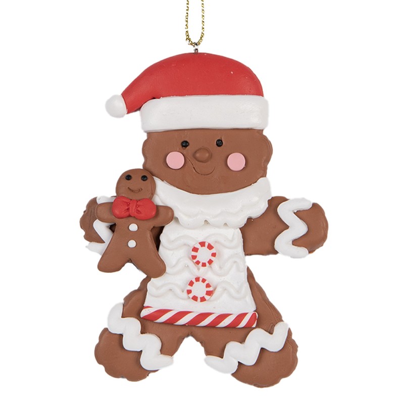 Clayre & Eef Ornamento Natalizio Uomo di pan di zenzero 7x9 cm Marrone Rosso Ceramica