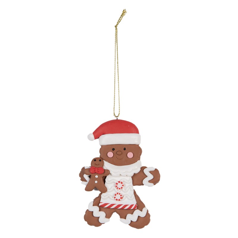 Clayre & Eef Ornamento Natalizio Uomo di pan di zenzero 7x9 cm Marrone Rosso Ceramica