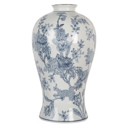 Clayre & Eef Vase Ø 23x42 cm White Blue Ceramic Flowers