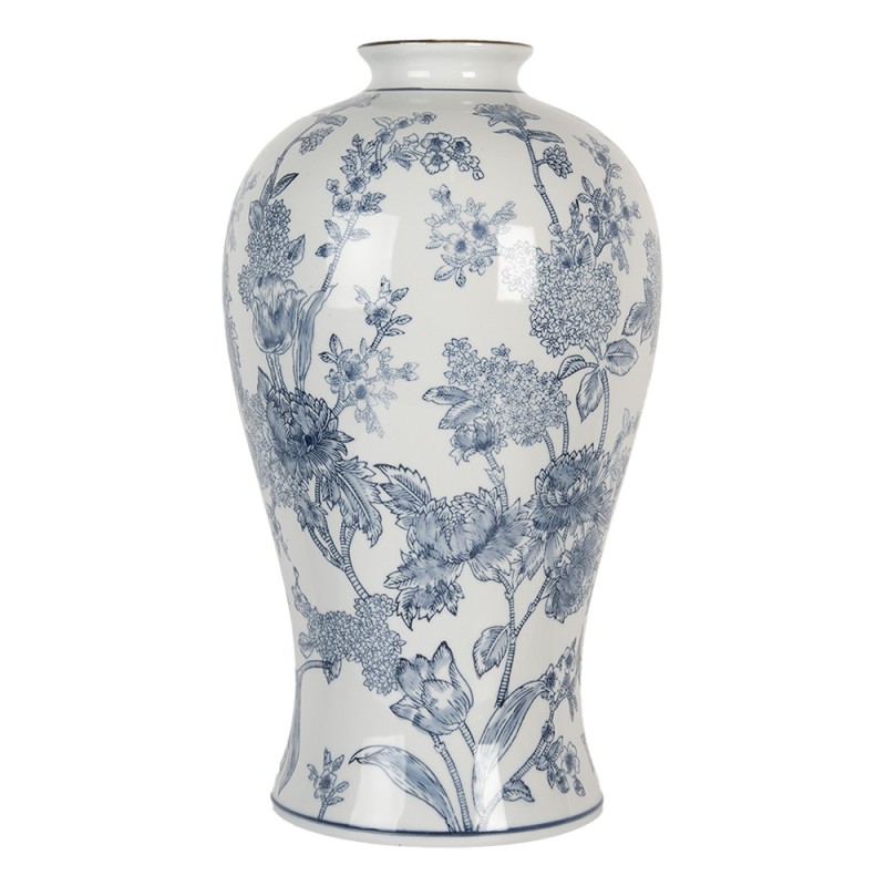 Clayre & Eef Vase Ø 23x42 cm Blanc Bleu Céramique Fleurs