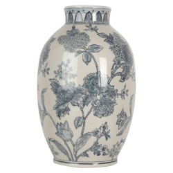 Clayre & Eef Vaas Ø 22x36 cm Wit Blauw Keramiek Bloemen
