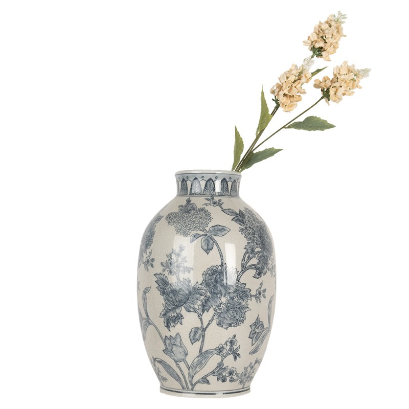 Clayre & Eef Vase Ø 22x36 cm Weiß Blau Keramik Blumen