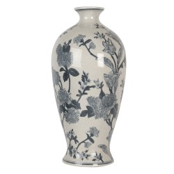 Clayre & Eef Vase Ø 21x44 cm White Blue Ceramic Flowers