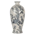 Clayre & Eef Vaas Ø 21x44 cm Wit Blauw Keramiek Bloemen