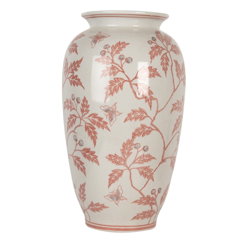 Clayre & Eef Vase Ø 23x42 cm Beige Rouge Céramique Fleurs