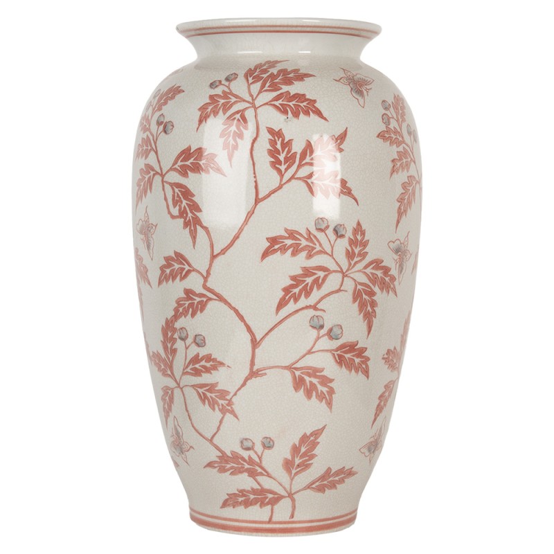 Clayre & Eef Vase Ø 23x42 cm Beige Rouge Céramique Fleurs