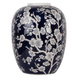 Clayre & Eef Vase Ø 24x30 cm Blue White Ceramic Flowers