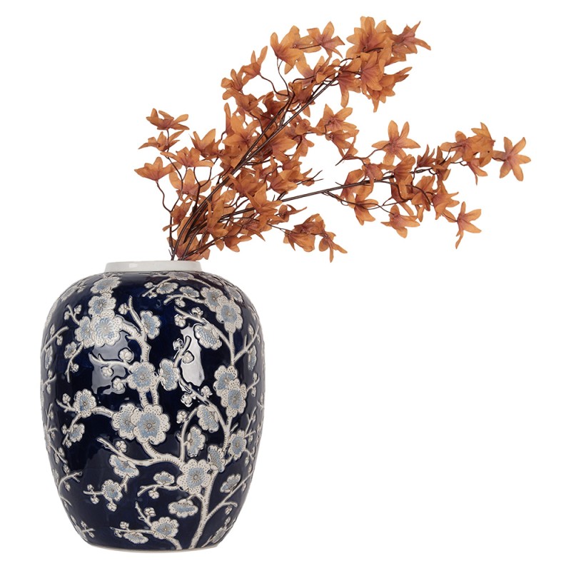 Clayre & Eef Vaso  Ø 24x30 cm Blu Bianco  Ceramica Fiori