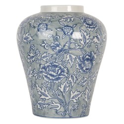 Clayre & Eef Vase Ø 21x26 cm Bleu Céramique Fleurs