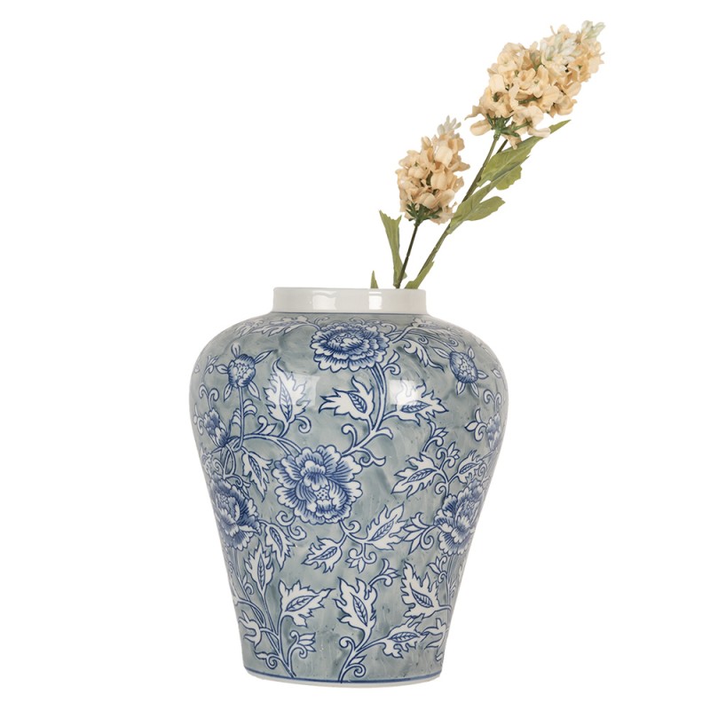 Clayre & Eef Vase Ø 21x26 cm Bleu Céramique Fleurs