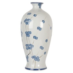 Clayre & Eef Vase Ø 21x42 cm White Blue Ceramic Flowers