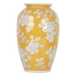 Clayre & Eef Vaso  Ø 17x27 cm Giallo Bianco Ceramica Fiori