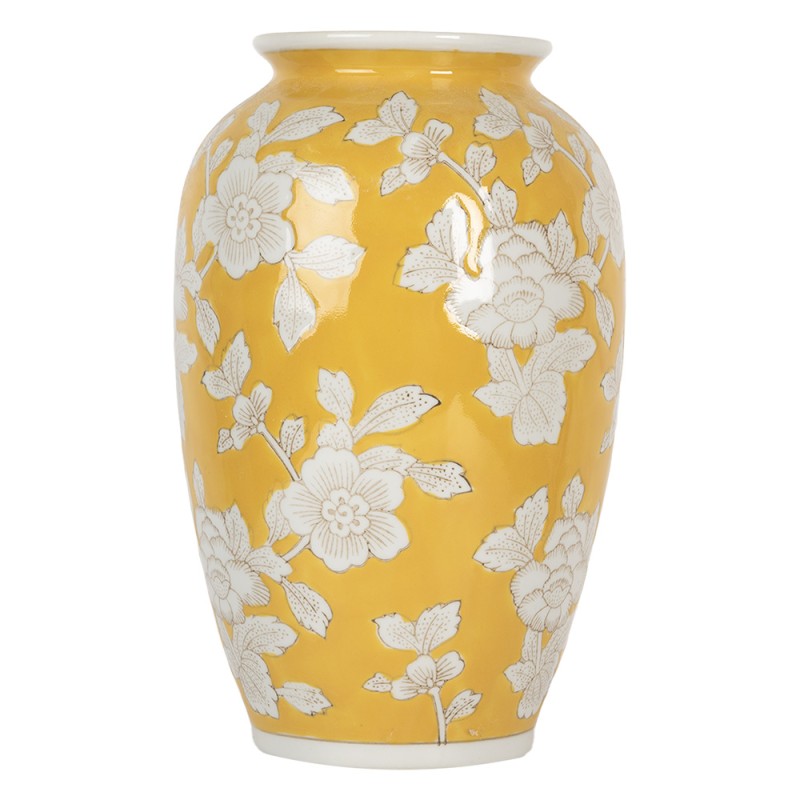 Clayre & Eef Vaso  Ø 17x27 cm Giallo Bianco Ceramica Fiori