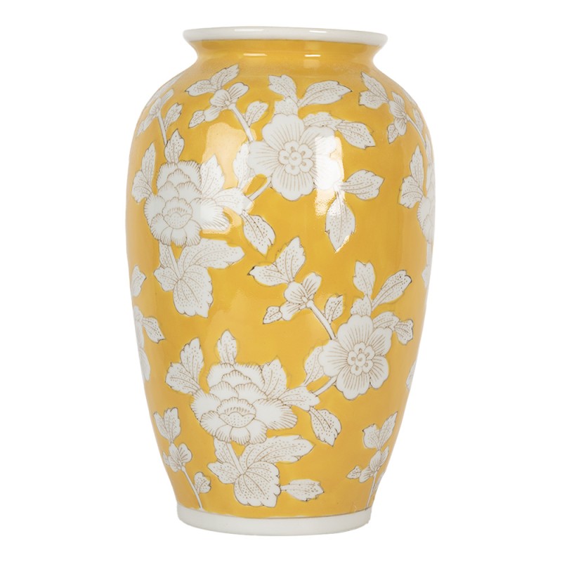 Clayre & Eef Vaso  Ø 17x27 cm Giallo Bianco Ceramica Fiori