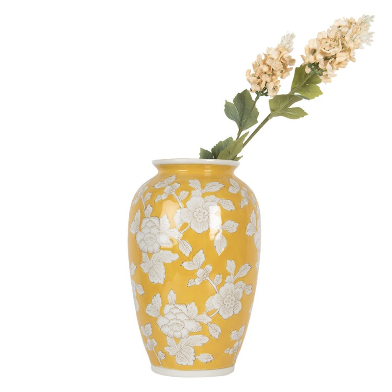Clayre & Eef Vaso  Ø 17x27 cm Giallo Bianco Ceramica Fiori