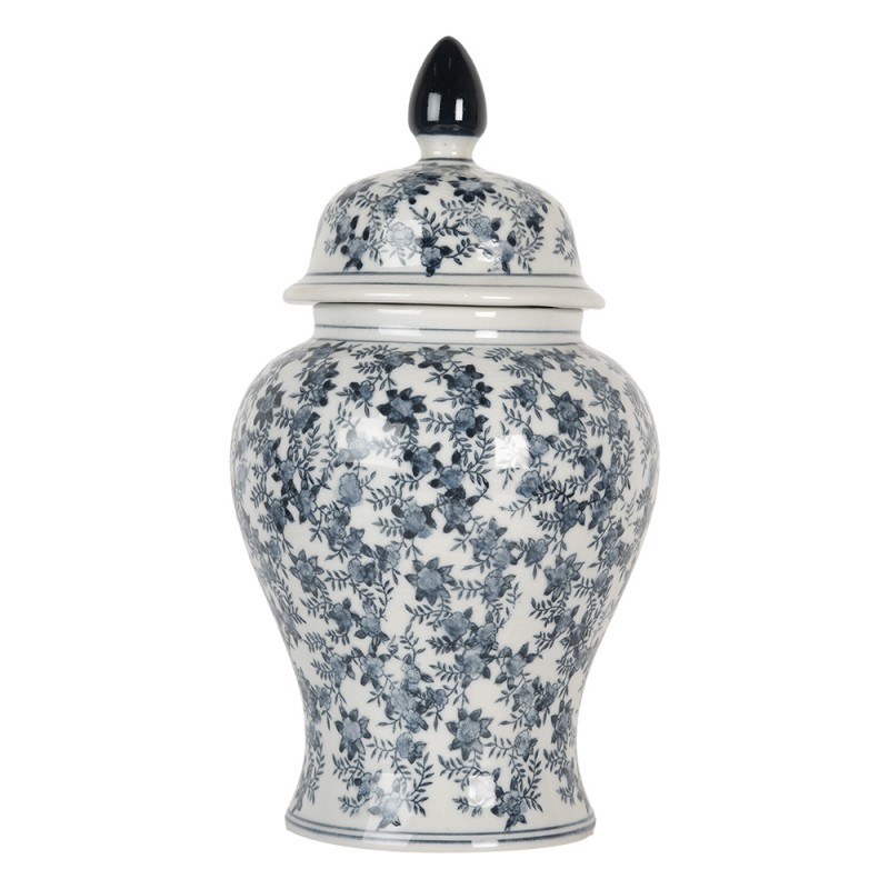 Clayre & Eef Vase avec Couvercle Ø 22x40 cm Blanc Bleu Céramique