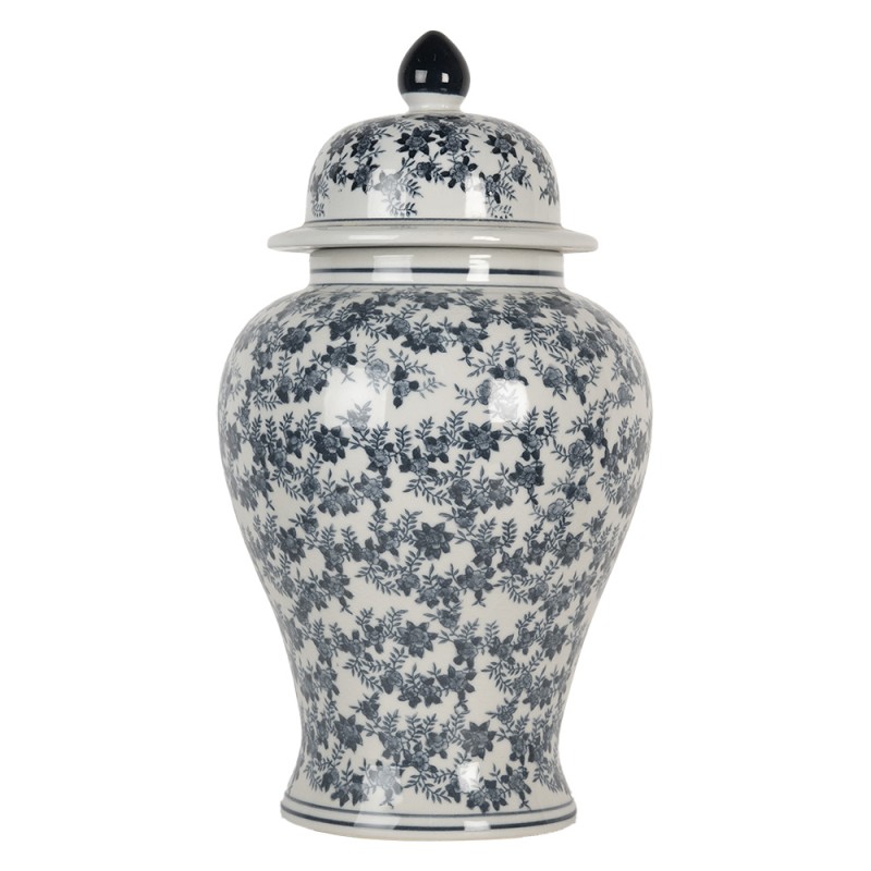 Clayre & Eef Vase avec Couvercle Ø 22x40 cm Blanc Bleu Céramique