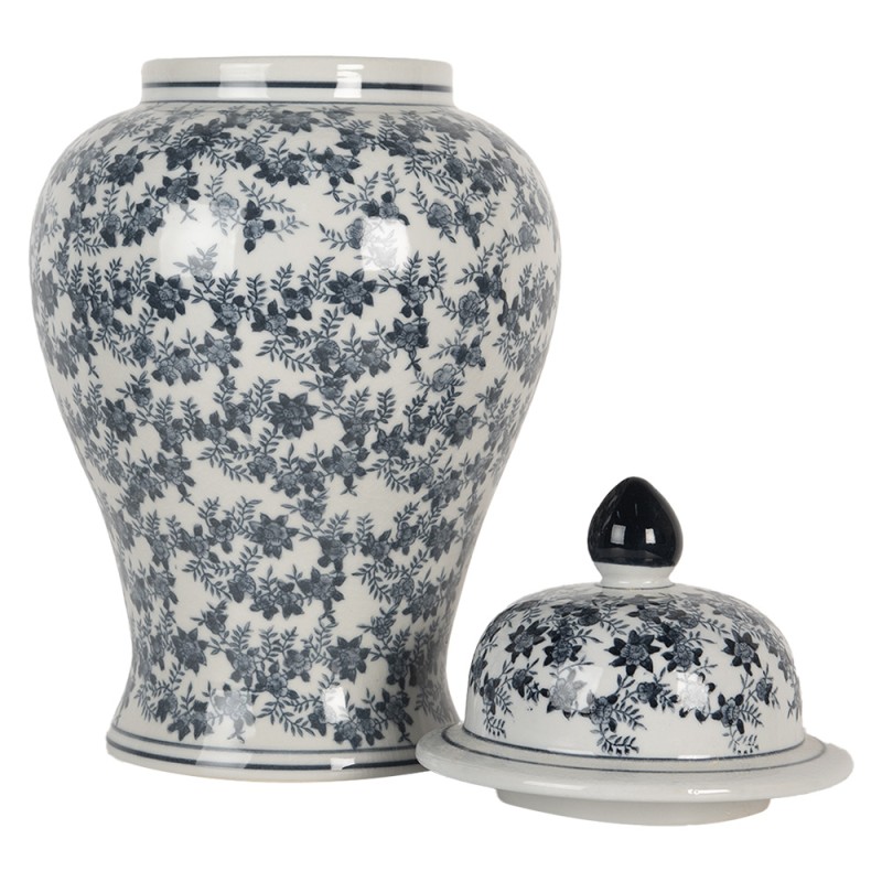 Clayre & Eef Vase avec Couvercle Ø 22x40 cm Blanc Bleu Céramique