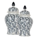 Clayre & Eef Vase avec Couvercle Ø 22x40 cm Blanc Bleu Céramique