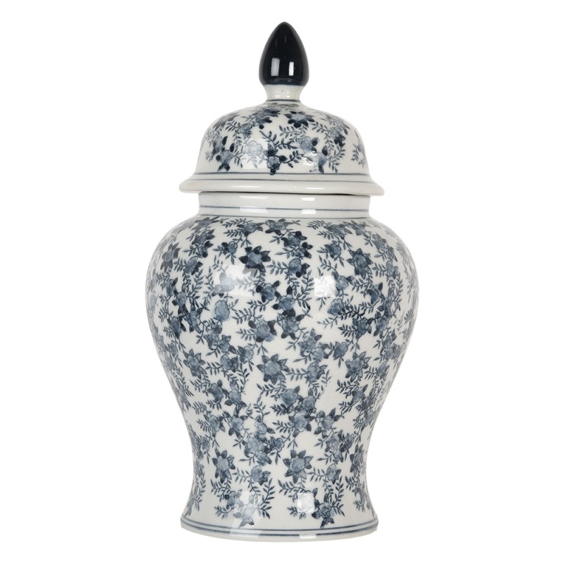 Clayre & Eef Vaas met Deksel Ø 17x32 cm Wit Blauw Keramiek