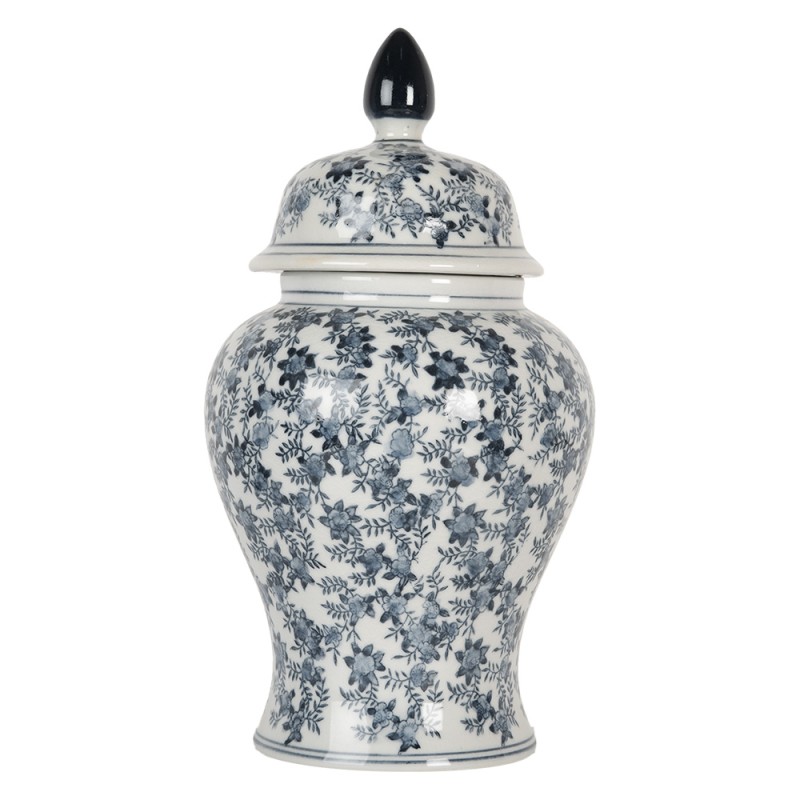 Clayre & Eef Vaas met Deksel Ø 17x32 cm Wit Blauw Keramiek