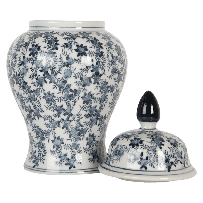 Clayre & Eef Vaas met Deksel Ø 17x32 cm Wit Blauw Keramiek