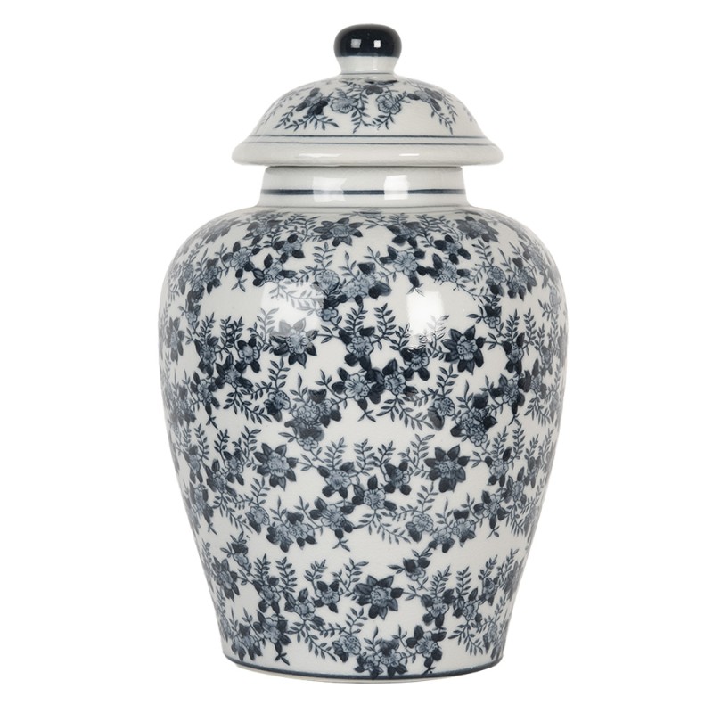 Clayre & Eef Vaso con Coperchio Ø 16x26 cm Bianco Blu  Ceramica