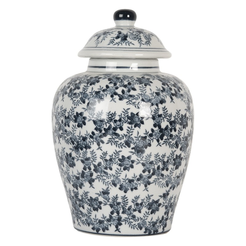 Clayre & Eef Vaso con Coperchio Ø 16x26 cm Bianco Blu  Ceramica