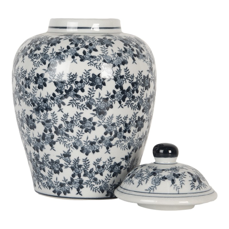 Clayre & Eef Vaso con Coperchio Ø 16x26 cm Bianco Blu  Ceramica