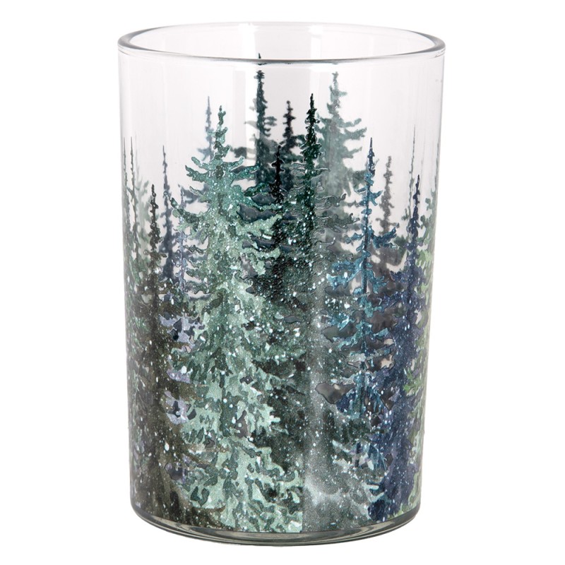 Clayre & Eef Portacandela Ø 12x18 cm Verde Vetro Alberi di pino