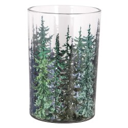 Clayre & Eef Porte-bougie Ø 12x18 cm Vert Verre Sapins