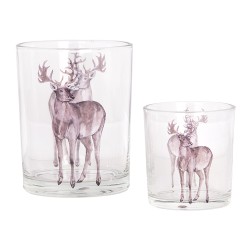 Clayre & Eef Portacandela set di 2 Ø 7x8 / 10x13 cm Trasparente Vetro Cervo