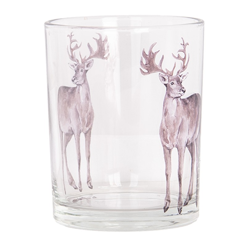 Clayre & Eef Tealight Holder Set of 2 Ø 7x8 / 10x13 cm Transparent Glass Deer