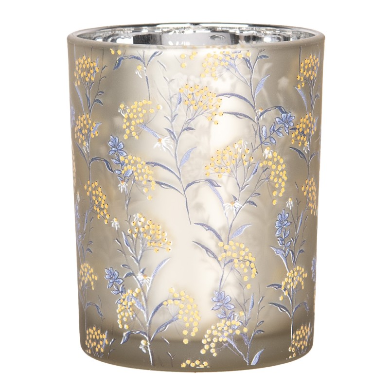 Clayre & Eef Tealight Holder Set of 2 Ø 7x8 / 10x13 cm Grey Glass Flowers