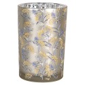 Clayre & Eef Tealight Holder Ø 12x18 cm Grey Glass Flowers