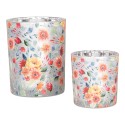 Clayre & Eef Portacandela set di 2 Ø 7x8 / 10x13 cm Grigio Vetro Fiori
