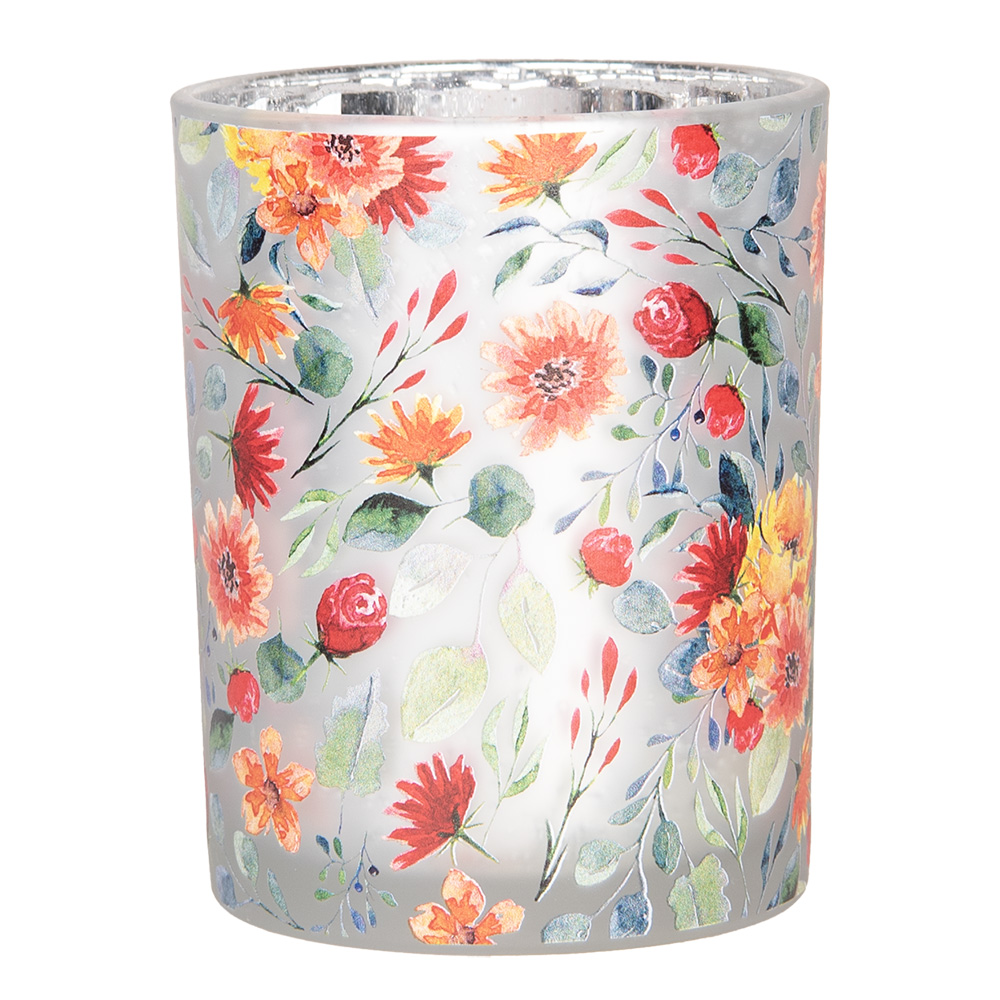 Theelichthouder Set Van 2 Ø 7X8 / 10X13 Cm Grijs Glas Bloemen-image