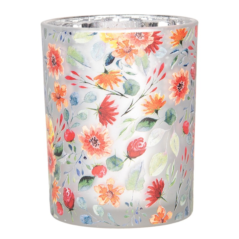 Clayre & Eef Portacandela set di 2 Ø 7x8 / 10x13 cm Grigio Vetro Fiori