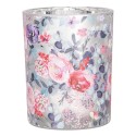 Clayre & Eef Portacandela set di 2 Ø 7x8 / 10x13 cm Grigio Vetro Fiori