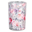 Clayre & Eef Portacandela Ø 12x18 cm Grigio Rosa Vetro Fiori