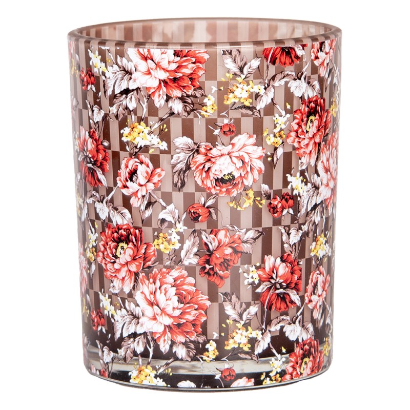 Clayre & Eef Portacandela set di 2 Ø 7x8 / 10x13 cm Marrone Rosso Vetro Fiori