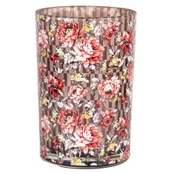 Clayre & Eef Portacandela Ø 12x18 cm Marrone Rosso Vetro Fiori