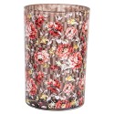 Clayre & Eef Portacandela Ø 12x18 cm Marrone Rosso Vetro Fiori
