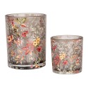 Clayre & Eef Tealight Holder Set of 2 Ø 7x8 / 10x13 cm Grey Glass Flowers