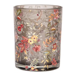 Clayre & Eef Tealight Holder Set of 2 Ø 7x8 / 10x13 cm Grey Glass Flowers
