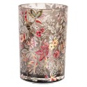 Clayre & Eef Porte-bougie Ø 12x18 cm Gris Verre Fleurs