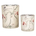 Clayre & Eef Tealight Holder Set of 2 Ø 7x8 / 10x13 cm Beige Glass Flowers