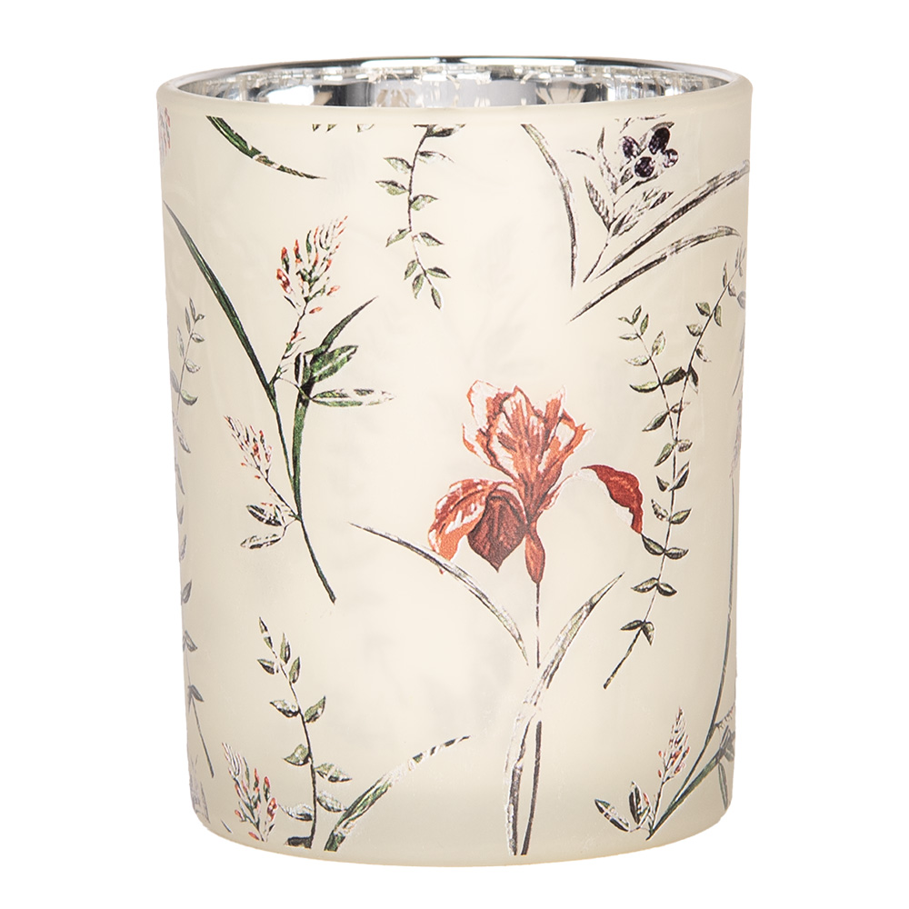 Theelichthouder Set Van 2 Ø 7X8 / 10X13 Cm Beige Glas Bloemen-image