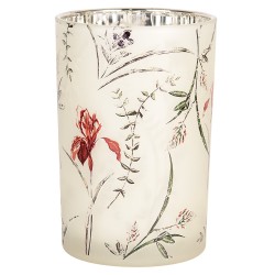 Clayre & Eef Porte-bougie Ø 12x18 cm Beige Verre Fleurs
