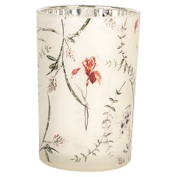 Clayre & Eef Porte-bougie Ø 12x18 cm Beige Verre Fleurs